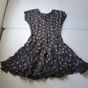 90s Nostalgia Dress Women Large Black Floral Button Front Fit & Flare Whimsigoth